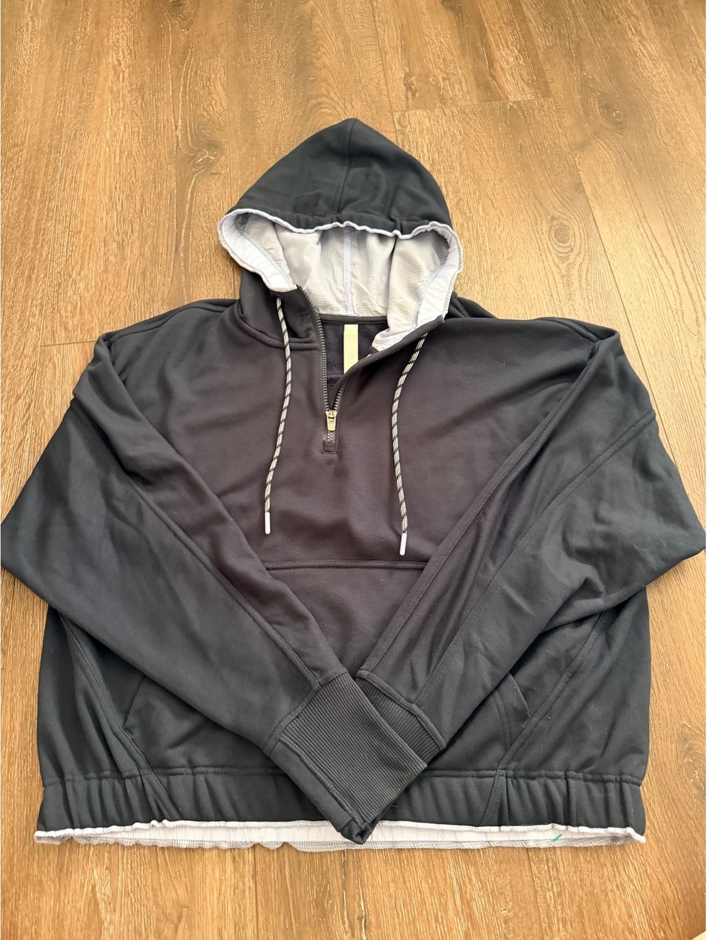 Athleta Ascend Warm Up Hoodie Navy Blue Half Zip Cropped Pullover M